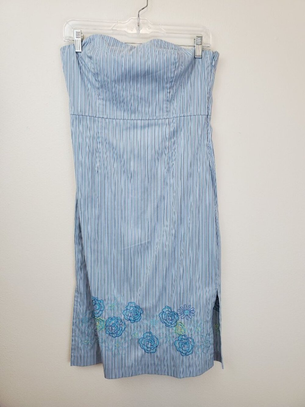 Express vintage Y2K striped and floral embroidered strapless midi dress